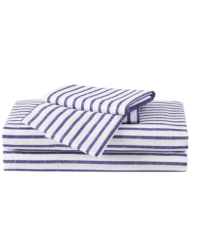 Truly Soft Queen 4 Pc Sheet Set Bedding In Pinstripe Navy,white