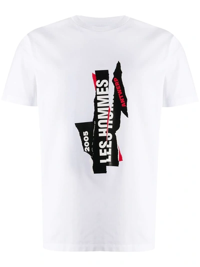 Les Hommes Logo Print Crew Neck T-shirt In White