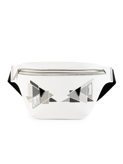 Fendi Men's Geometric Monster Eye Snakeskin Leather Belt Bag In White