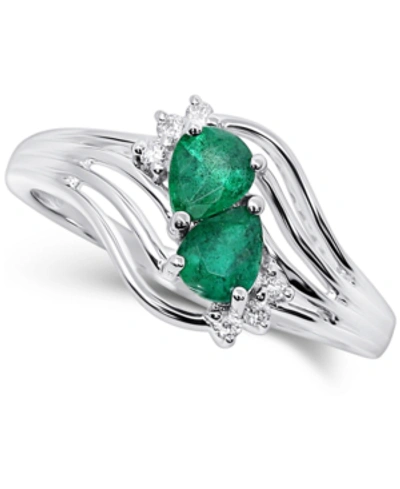 Macy's Emerald (1/2 Ct. T.w.) & Diamond (1/20 Ct. T.w.) Openwork Ring In 14k White Gold