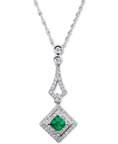 Macy's Emerald (1/4 Ct. T.w.) & Diamond (1/4 Ct. T.w.) 18" Pendant Necklace In 14k White Gold