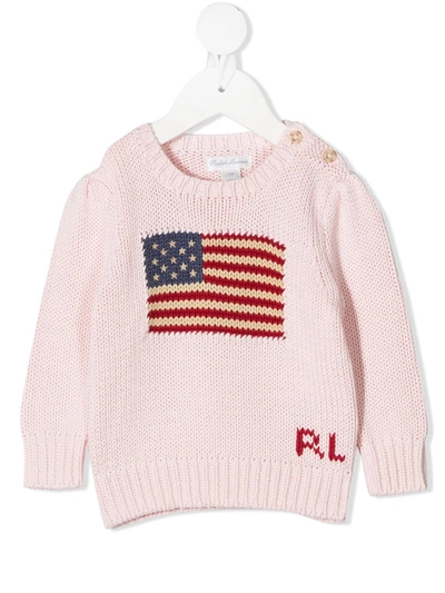 Polo Ralph Lauren Babies' Knitted American Flag Jumper In Pink