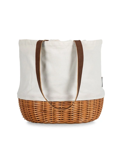 Picnic Time Coronado Canvas And Willow Basket Tote In Beige