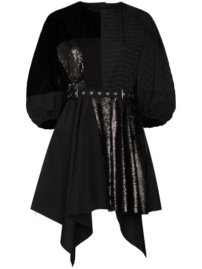 Marques' Almeida Rem'ade Asymmetric Sequin Patchwork Dress In Black