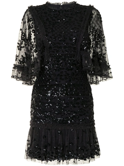 Needle & Thread Sequinned Tulle Mini Dress In Black