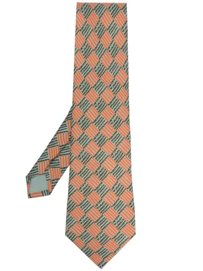 Pre-owned Hermes  Striped Checked Necktie In Green