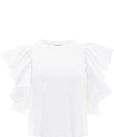 Alexander Mcqueen Short Ruffled Sleeves Cropped Top In White