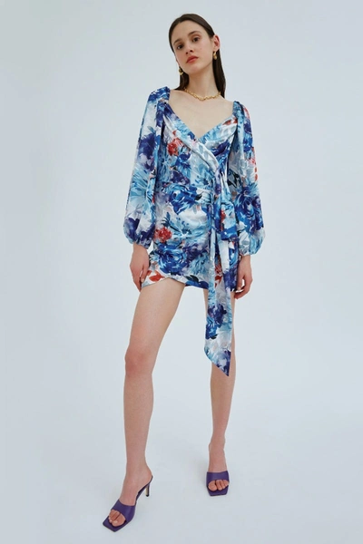 C/meo Collective Orbital Long Sleeve Dress Blue Painted Floral