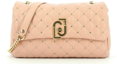 Liu •jo Designer Handbags Pale Pink Quilted Shoulder Bag W/studs In Rose