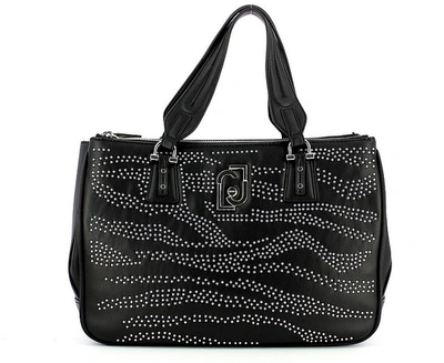 Liu •jo Designer Handbags Black Studded Bowler Bag W/signature In Noir