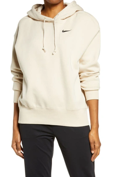 Nike Oversize Fleece Hoodie In Oatmeal/ Black