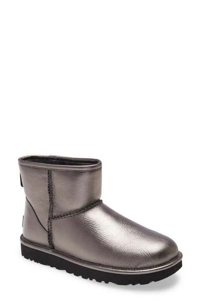 Ugg Classic Mini Ii Genuine Shearling Lined Boot In Gunmetal Metallic Leather