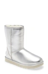 Ugg Classic Ii Genuine Shearling Lined Short Boot In Silver Metallic Leather
