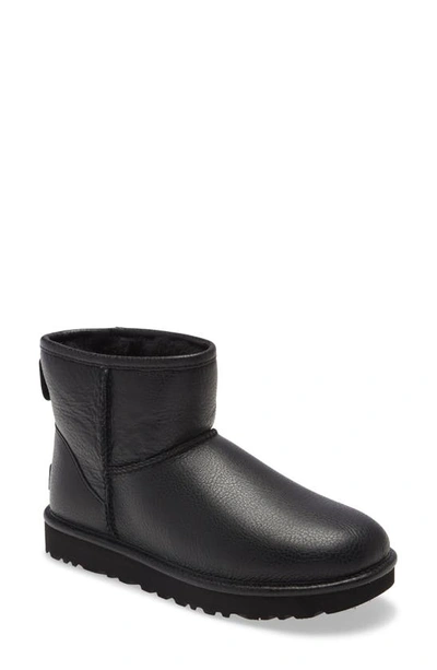 Ugg Classic Mini Ii Genuine Shearling Lined Boot In Black Leather