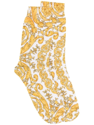 Versace Baroque Print Cotton-blend Socks In 5w060 Multi