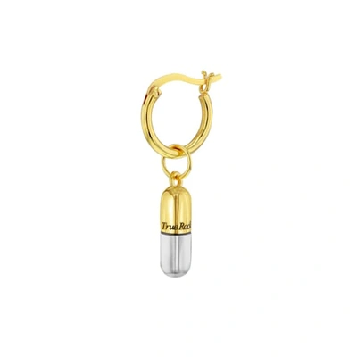 True Rocks 2 Tone 18kt Gold Plated & Sterling  Silver Mini Pill Charm On Gold Hoop