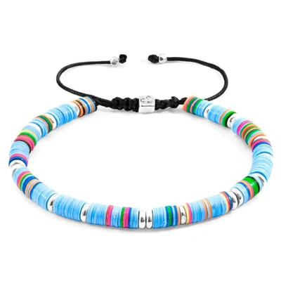 Anchor & Crew Turquoise Blue Kivu Silver & Vinyl Disc Macrame Bracelet