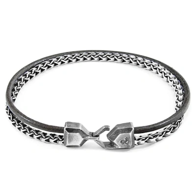 Anchor & Crew Shadow Grey Bowspirit Mast Silver & Round Leather Bracelet