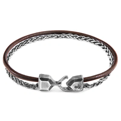 Anchor & Crew Mocha Brown Staysail Mast Silver & Round Leather Bracelet