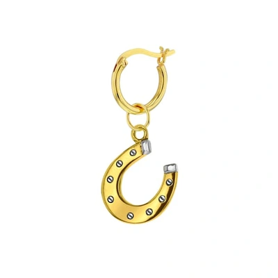 True Rocks 2tone Gold Silver Horseshoe On Gold Hoop Single