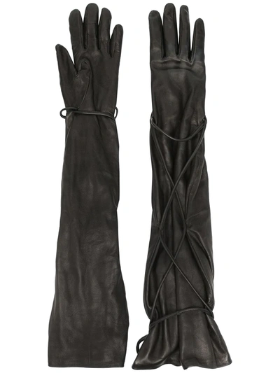 Vejas Tie-fastening Leather Gloves In Black