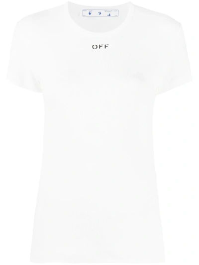 Off-white Logo-print Ribbed T-shirt In 白色