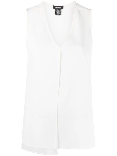 Dkny Sleeveless V-neck Blouse In White