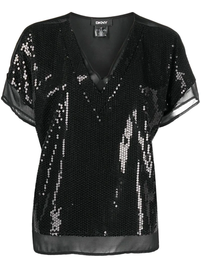 Dkny Sequin-embellished Blouse In Black