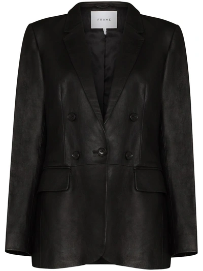 Frame 70s Single-breasted Leather Blazer In Black