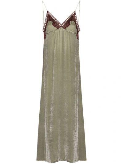 Sleeping With Jacques Freya Lace-trim Velvet Slip Nightdress In Grey