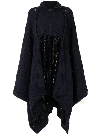 Y's Asymmetric Cable-knit Cape In Blue