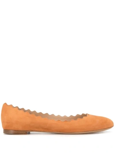 Chloé Lauren Scalloped Ballet Flat In Smoked Coral