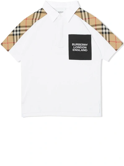 Burberry Babies' Vintage Check Panel Polo Shirt In White