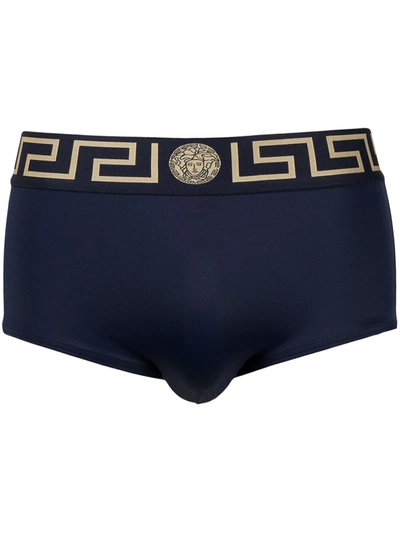 Versace Greca-waistband Logo Boxers In Blue