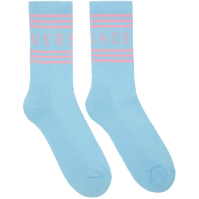 Versace Blue & Pink 1990s Logo Socks In 2v100 Splas