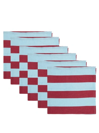 La Doublej Set Of 6 Large Striped Napkins (45x45) In Riga B -a