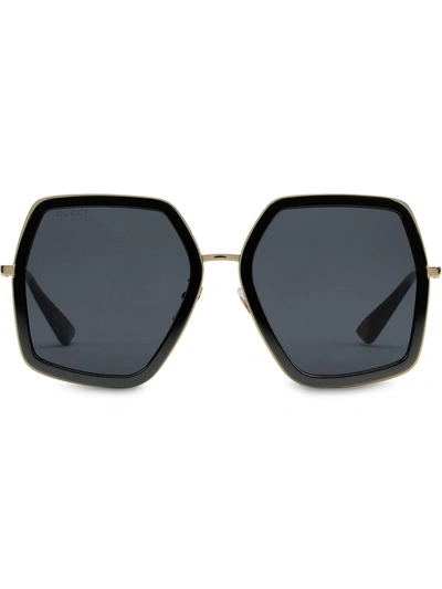 Gucci Oversize Square-frame Metal Sunglasses In Black