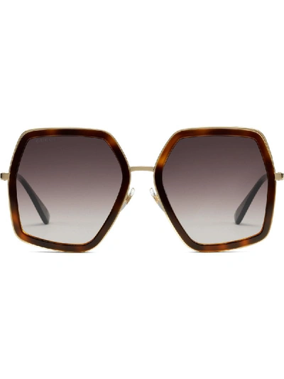 Gucci Oversize Square-frame Metal Sunglasses In Brown