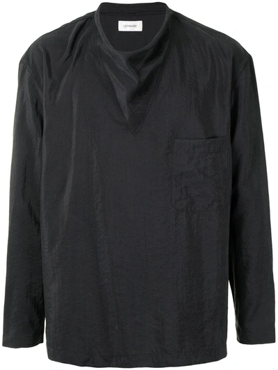 Lemaire Draped-neck Long-sleeve Shirt In Blue