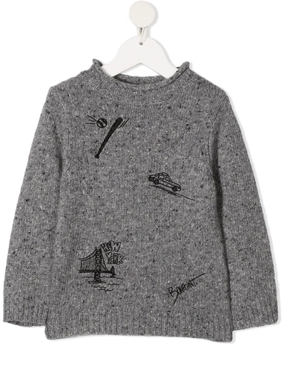 Bonpoint Kids' Graphic Embroidery Rib-trimmed Jumper In Grey