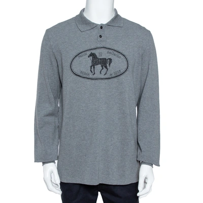Pre-owned Fendi Grey Cotton Selleria Long Sleeve Polo T-shirt Xxl