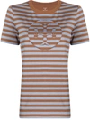 Tory Burch Striped Logo T-shirt In Brown
