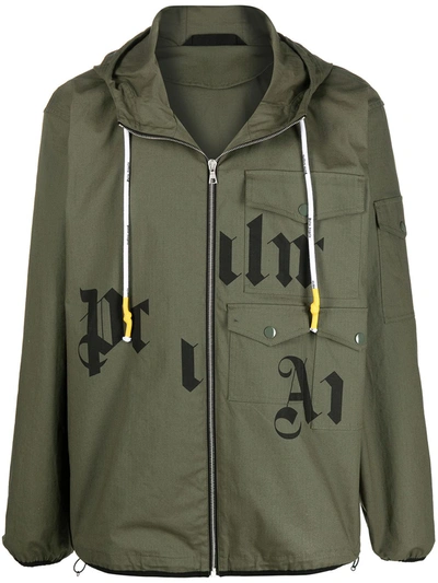 Palm Angels Logo-print Hooded Jacket In Green