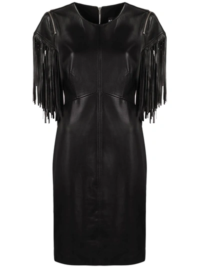 Boutique Moschino Fringed Sleeve Midi Dress In Black