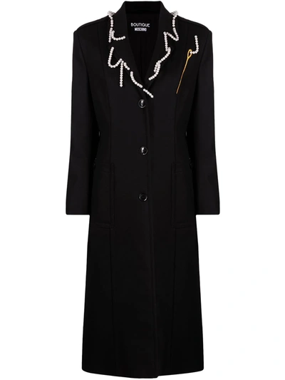 Boutique Moschino Faux-pearl Detail Coat In Black