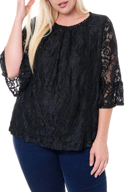 Single Thread Bell Sleeve Lace Top In Black
