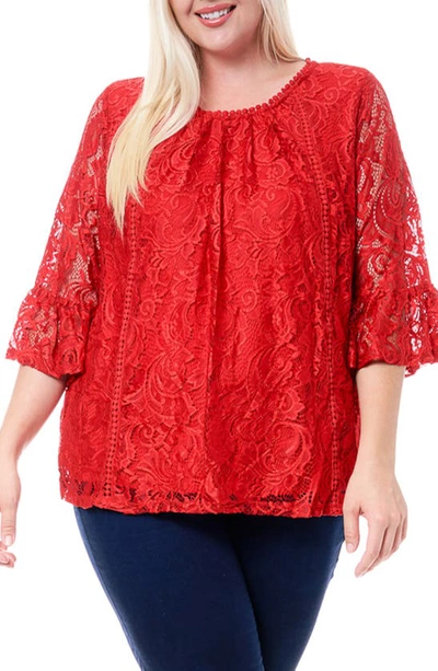 Single Thread Bell Sleeve Lace Top In Wine