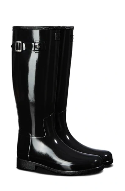 Hunter Original Refined Gloss Tall Waterproof Rain Boot In Black