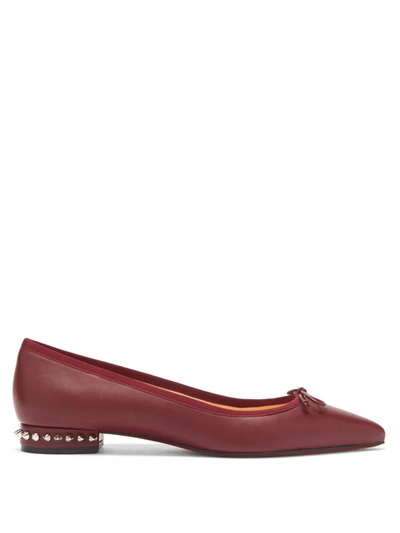 Christian Louboutin Hall Spike-embellished Leather Ballet Flats In Version Tanin