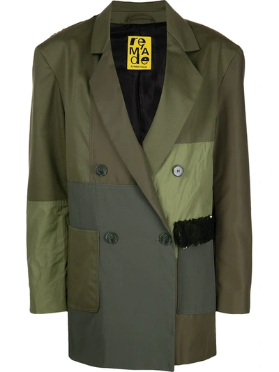Marques' Almeida Double-breasted Upcycled Patchwork Jacket In Green